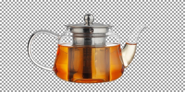 Glass teapot with black tea isolated on transparent background