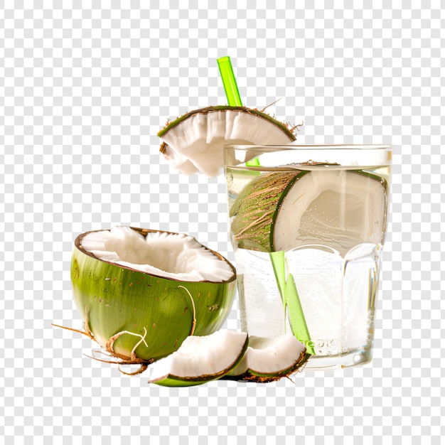 a glass of water with coconut isolated on transparent background