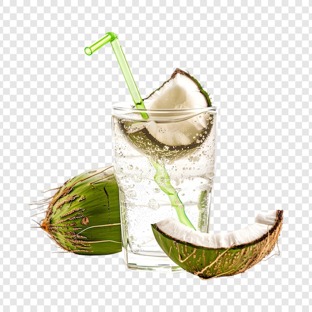 a glass of water with coconut isolated on transparent background