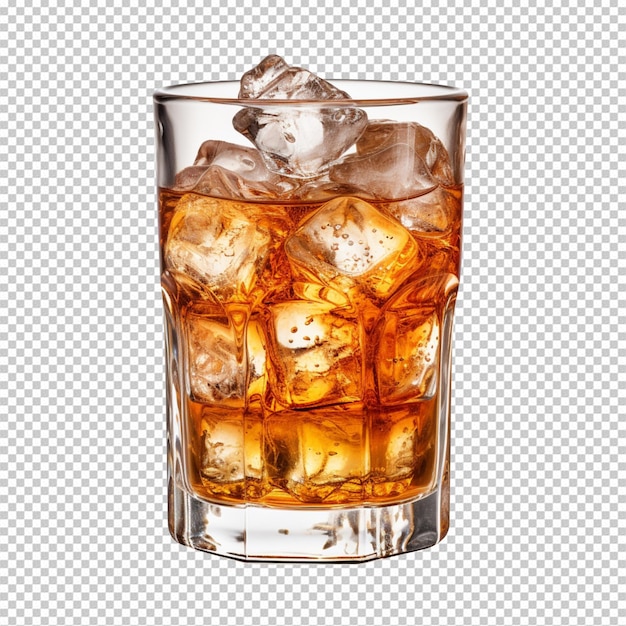 A glass with beer and some ice cubes isolated on transparent background