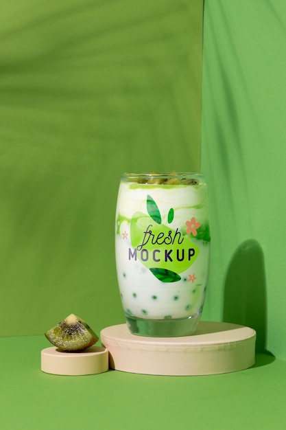 Glass of yogurt mock-up with kiwi fruit