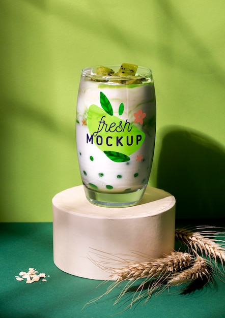 Glass of yogurt mock-up with kiwi fruit