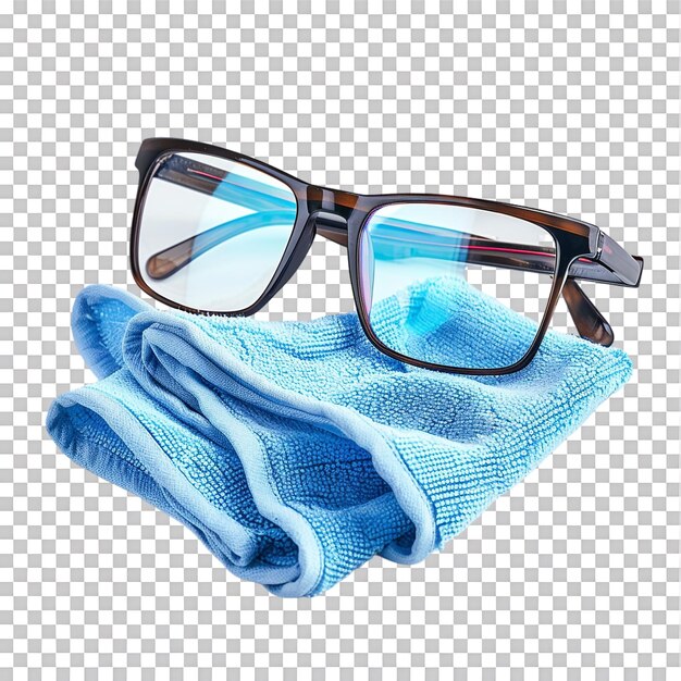 PSD glasses with microfiber cloth on transparent background