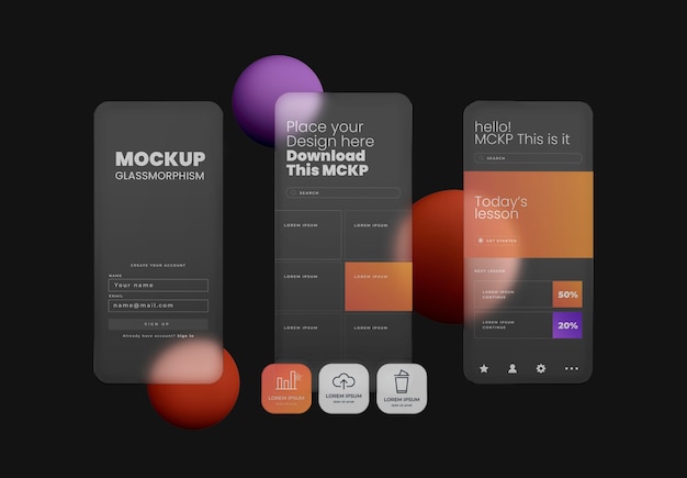 Glassmorphism buttons style mockup