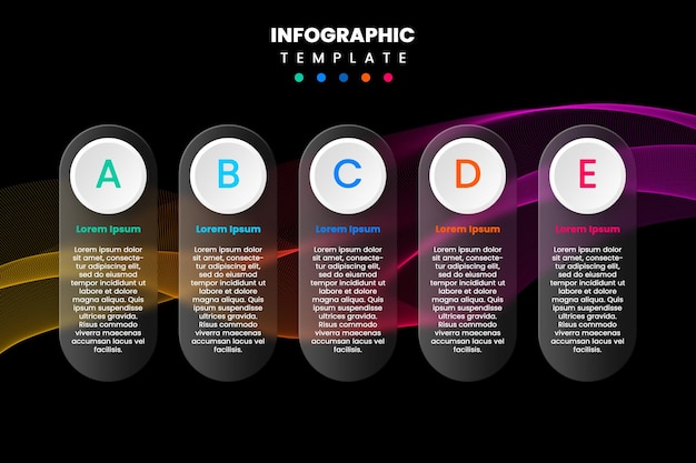 PSD glassmorphism infographic 6 steps template