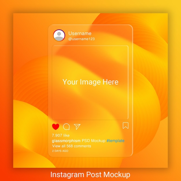 glassmorphism instagram post mockup orange