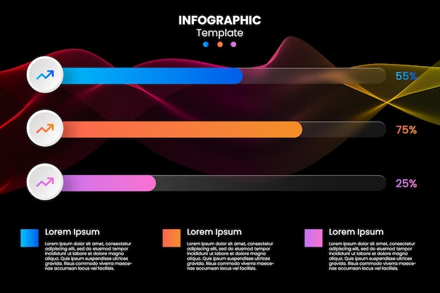 PSD glassmorphism percentage diagram bar chart infographic with description template