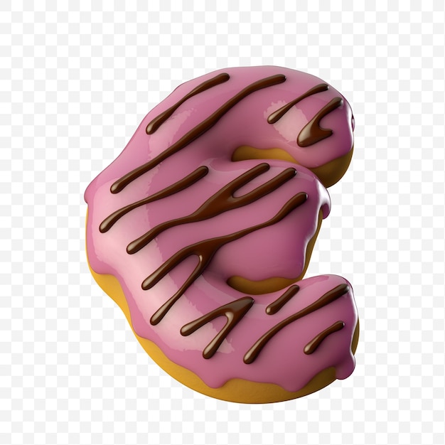 Glazed pink donut with chocolate euro sign 3D illustration