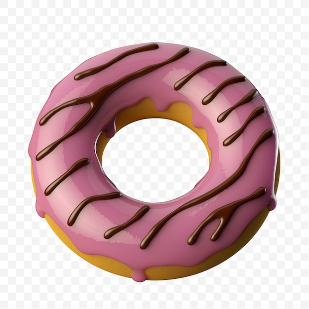 Glazed pink donut with chocolate letter o 3D illustration