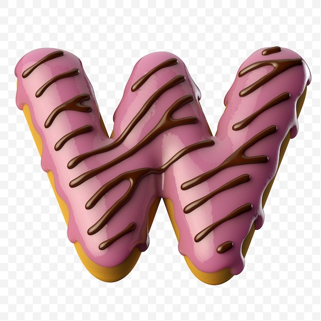 Glazed pink donut with chocolate letter w 3D illustration