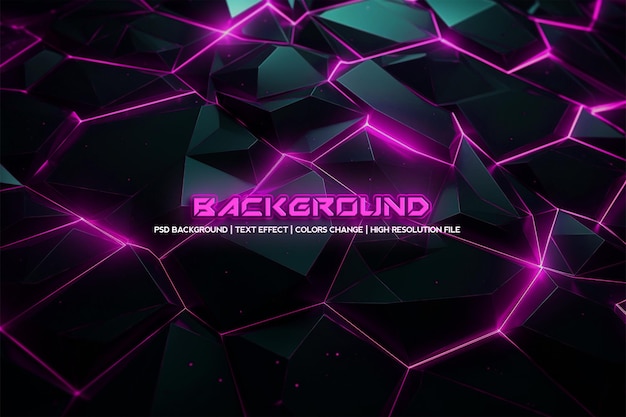 PSD gleaming geometry geometric abstract background with pink neon light and neon text effect