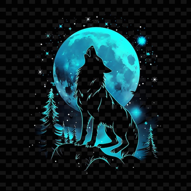 PSD glimmering brilliance of a wolf howling at the moon with neo png creative neon line art designs