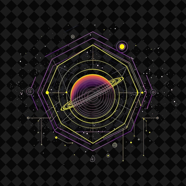 PSD glimmering neon inner solar system inside a silhouette tride png y2k neon space designs