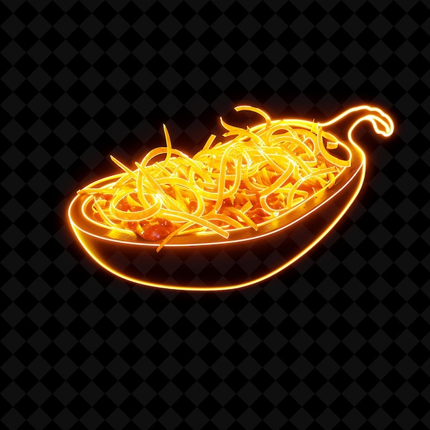 PSD glinting neon swirls cincinnati chili in a chili pepper shap png neon food decor y2k collection