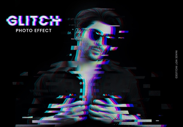 Glitch photo effect psd template