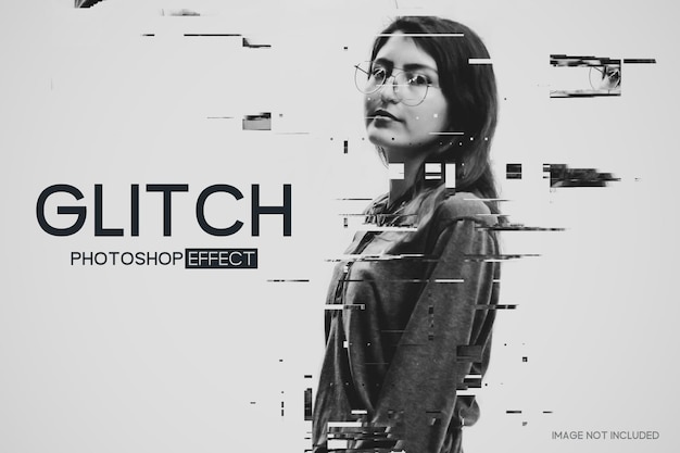 Glitch photoshop photo effect template