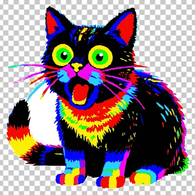 PSD a glitching shocked cat on white background