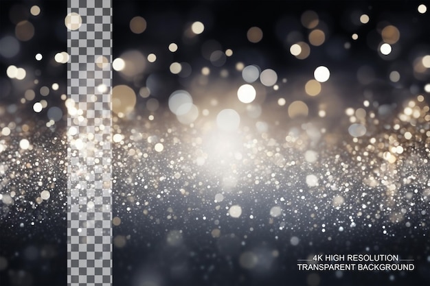 PSD glitter white bokeh texture black background 4k hdr on transparent background