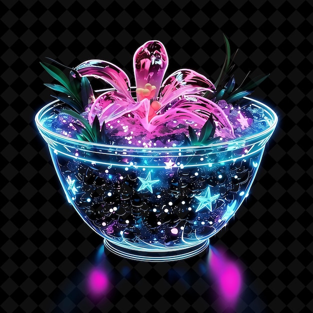 PSD glittering neon diamonds hawaii poke bowl in a lei inspired png neon food decor y2k collection