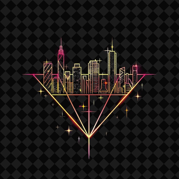 PSD glittering neon sao paulo skyline within a silhouette diamon png y2k monoline cityscape collage art