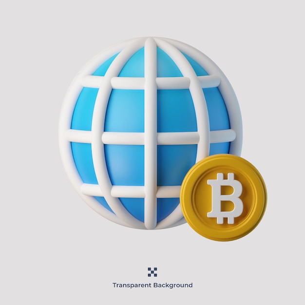 Global bitcoin 3d icon illustration