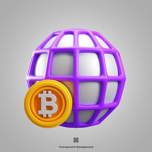 global bitcoin 3D icon illustration