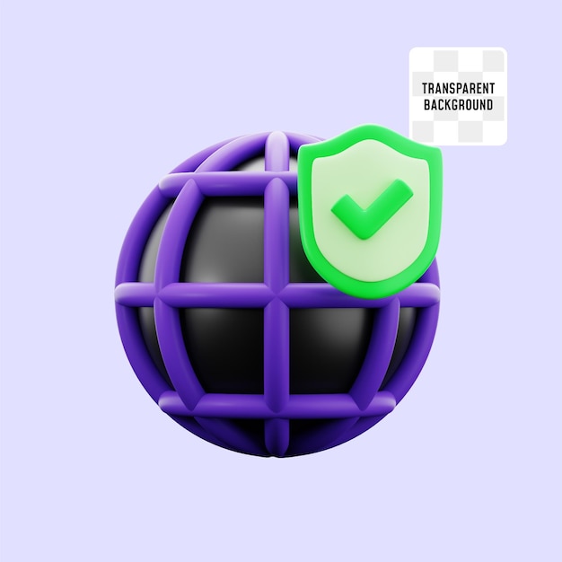 global internet network security check badge for world cyber protection 3d icon illustration render design