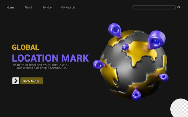 global location mark sign on dark background 3d render concept for map and locate gps pointer