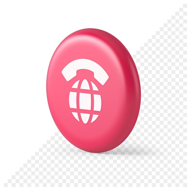 Global phone communication button internet telephone connection 3d round realistic icon