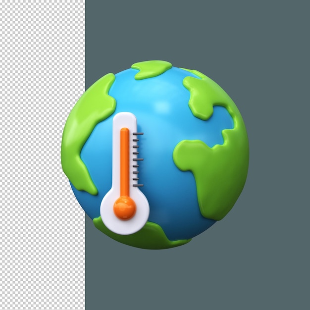 Global warming 3d icon Planet earth with thermometer