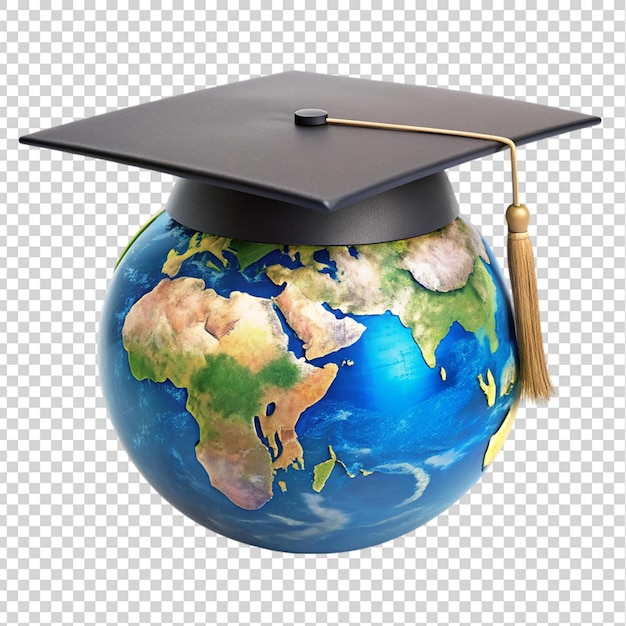 PSD a globe top on graduation cap isolated on transparent background