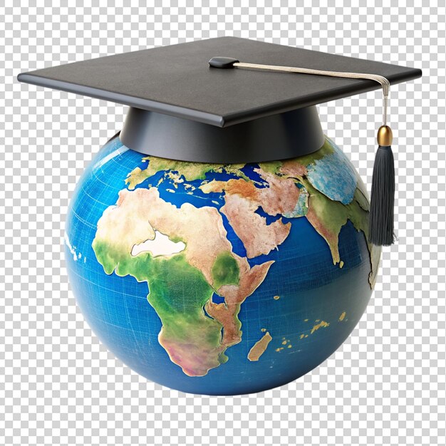 PSD a globe top on graduation cap isolated on transparent background