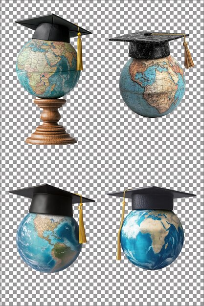 PSD globe wearing graduation cap symbol of global education and achievement hyperrealistic isolated pn