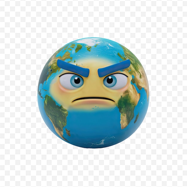 a globe with a face on it and the word angry on it