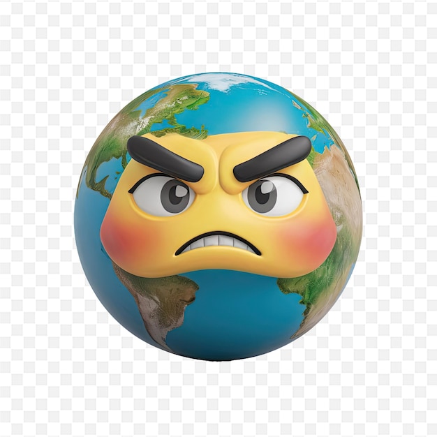 PSD a globe with a face that has the word angry on it