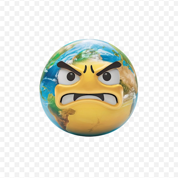 PSD a globe with a face and the words angry and evil