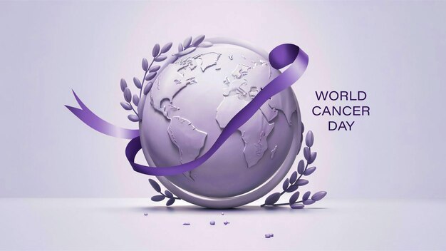 PSD a globe with a purple ribbon around it and the word for world cancer awareness