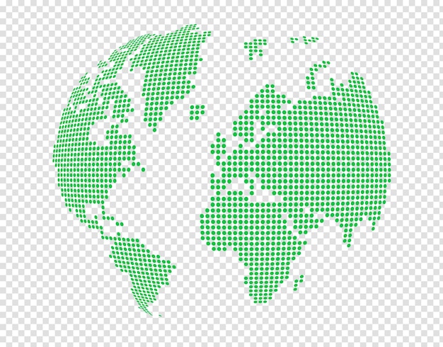 Globe world map made of green dots Isolated on transparent background