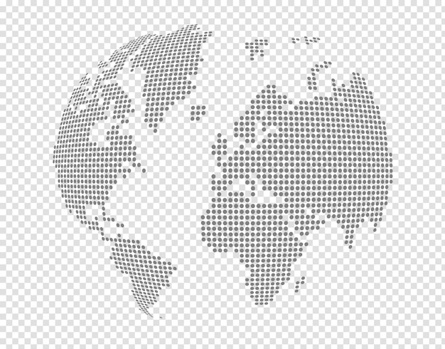 Globe world map made of grey dots Isolated on transparent background