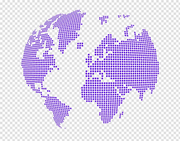 Globe world map made of purple dots Isolated on transparent background