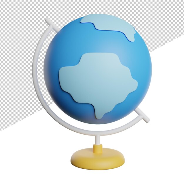 PSD globe world maps front view 3d rendering icon illustration on transparent background