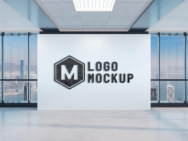 Glossy 3D logo on office wall Mockup