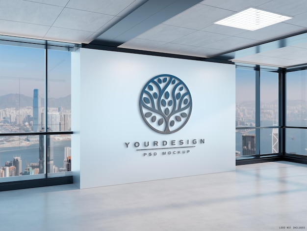 Glossy 3D logo on office wall Mockup