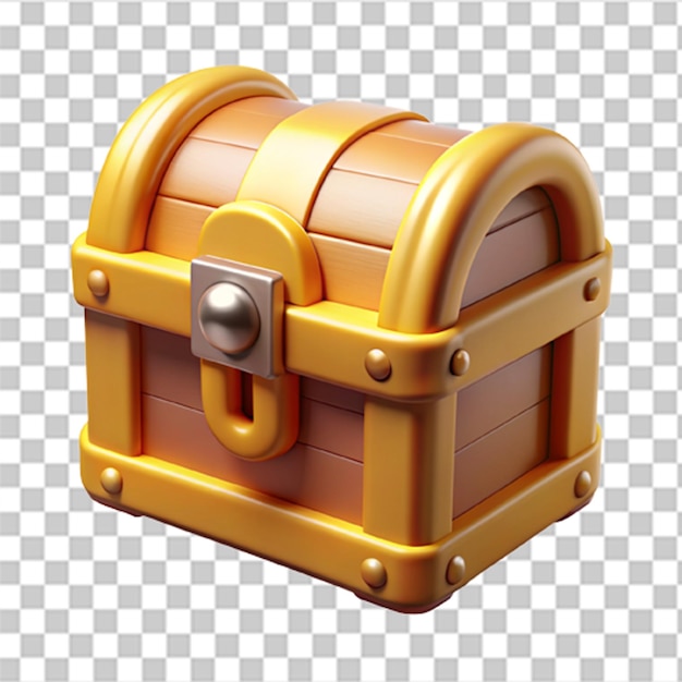 Glossy 3D Plastic Icon of Classic Treasure Chest with Detailed Markings and Shiny Finishes