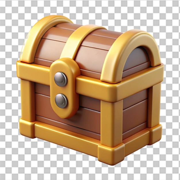 Glossy 3D Plastic Icon of Classic Treasure Chest with Detailed Markings and Shiny Finishes