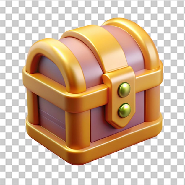 Glossy 3D Plastic Icon of a Classic Treasure Chest with Intricate Details and Shiny Finishes