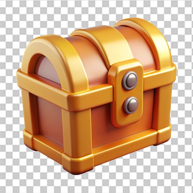 Glossy 3D Plastic Icon of a Classic Treasure Chest with Intricate Details and Shiny Finishes