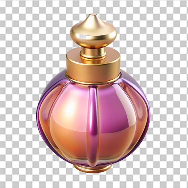 PSD glossy 3d plastic icon of a luxurious perfume bottle with shiny surfaces and intricate details