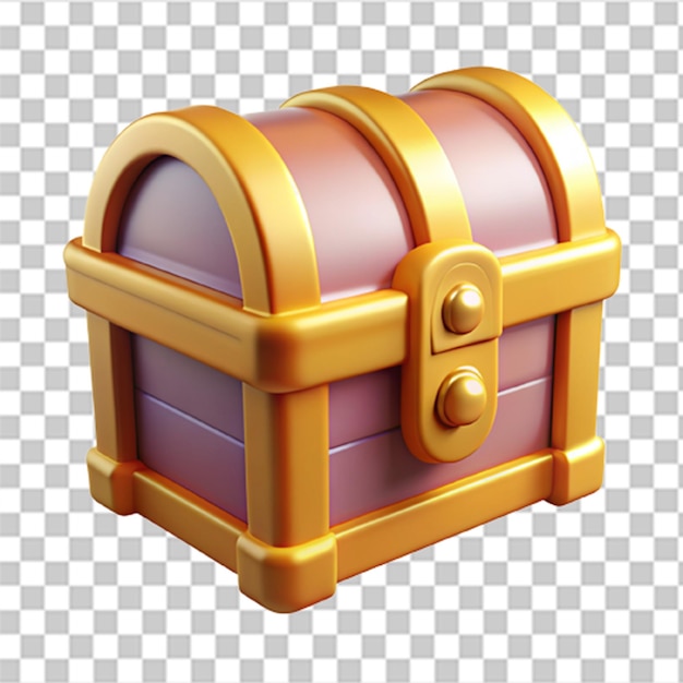 Glossy 3D Plastic Icon of an Ornate Treasure Chest with Realistic Textures and Shiny Gold Accents