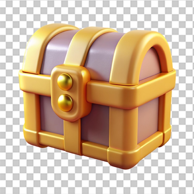 Glossy 3D Plastic Icon of an Ornate Treasure Chest with Realistic Textures and Shiny Gold Accents